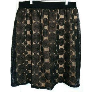 LANE BRYANT 18/20 Black Mesh EW Nude Lined Skirt w/ Large Embroidered Circles